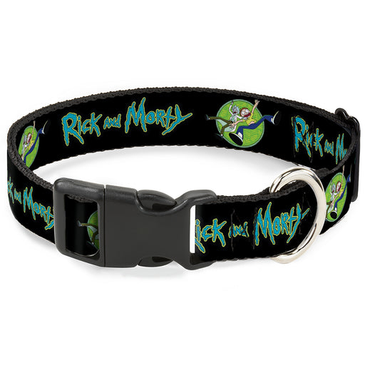 Plastic Clip Collar - RICK AND MORTY Title Logo and Portal Pose Black Plastic Clip Collars Rick and Morty   