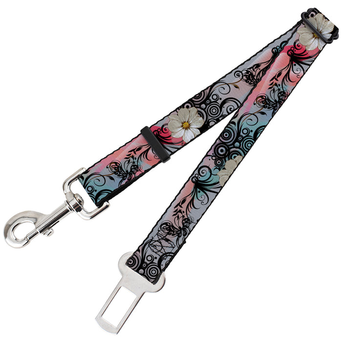 Dog Safety Seatbelt for Cars - Flowers w/Filigree Pink