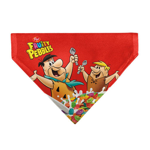 Pet Bandana - FRUITY PEBBLES Fred Flintstone and Barney Rubble Cereal Box Print and Vivid Cereal Multi Color Pet Bandanas The Flintstones   