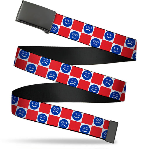 Web Belt Blank Black Buckle - Smiley Sad Face Checker Red/White/Blue Webbing Web Belts Buckle-Down   