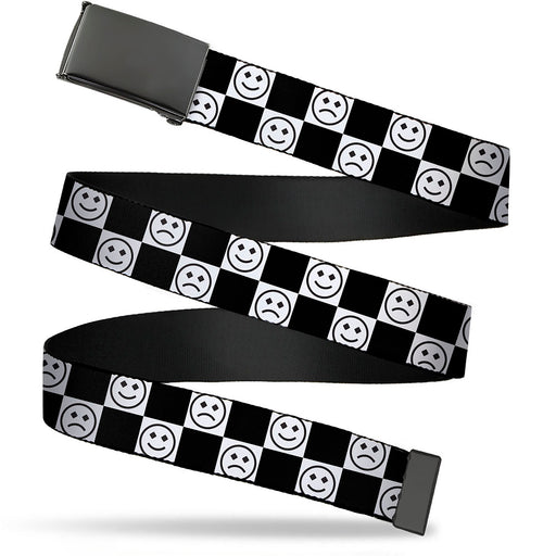 Web Belt Blank Black Buckle - Smiley Sad Face Checker Black/White Webbing Web Belts Buckle-Down   