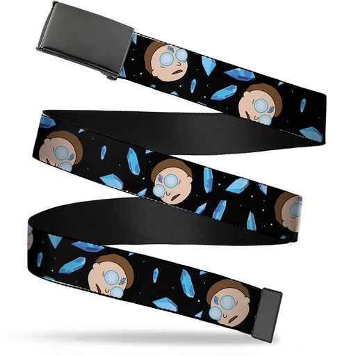 Web Belt Blank Black Buckle - Rick and Morty Death Crystals and Morty Expression Black/Blues Webbing Web Belts Rick and Morty   
