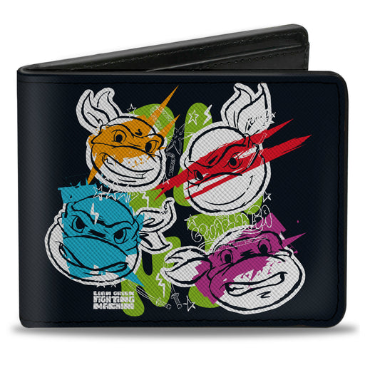 Bi-Fold Wallet - Teenage Mutant Ninja Turtles Faces and Doodles Black/White/Multi Color Bi-Fold Wallets Nickelodeon   