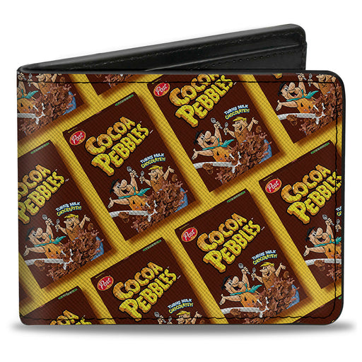 Bi-Fold Wallet - COCOA PEBBLES Fred Flintstone and Barney Rubble Cereal Box Repeat Yellow/Brown Bi-Fold Wallets The Flintstones   
