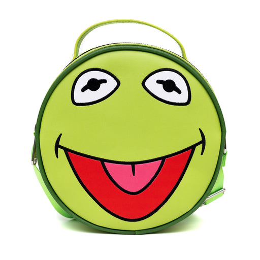 Disney Bag, Cross Body, Round, The Muppets Kermit the Frog Face Character Close Up, Green, Vegan Leather Crossbody Bags Disney   