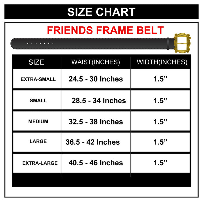 Friends Monica's Peephole Frame Gold Cast Buckle - Black PU Strap Belt Cast Buckle Belts Friends   
