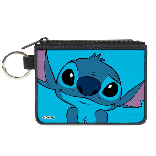 Canvas Zipper Wallet - MINI X-SMALL - Lilo & Stitch Stitch Sweet Smiling Pose CLOSE-UP Blues Canvas Zipper Wallets Disney   