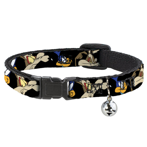 Breakaway Cat Collar with Bell - Road Runner/Wile E. Coyote Expressions CLOSE-UP Black Breakaway Cat Collars Looney Tunes   
