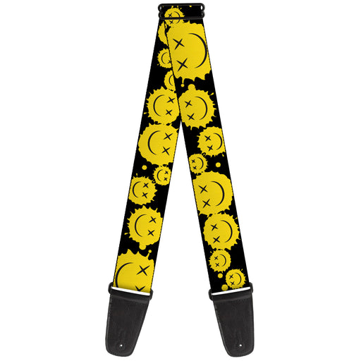 Guitar Strap - Smiley Face Splatter Scattered Black/Yellow Guitar Straps Buckle-Down   