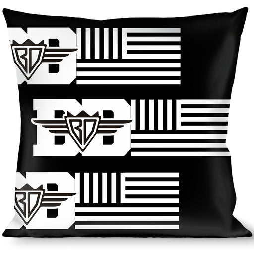Buckle-Down Throw Pillow - BD Logo/American Stripe Flag White/Black Throw Pillows Buckle-Down   