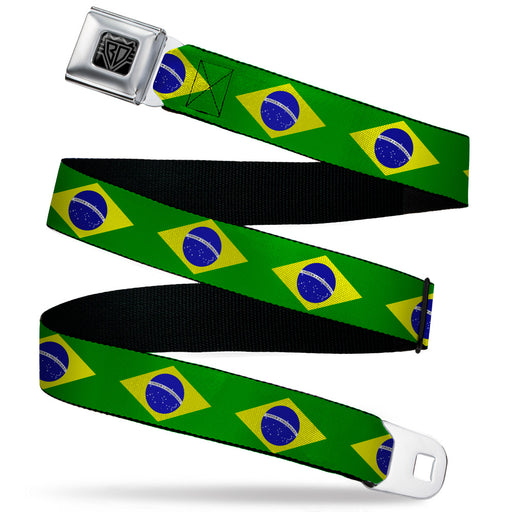 BD Wings Logo CLOSE-UP Black/Silver Seatbelt Belt - Brazil Flag Continuous Webbing Seatbelt Belts Buckle-Down   