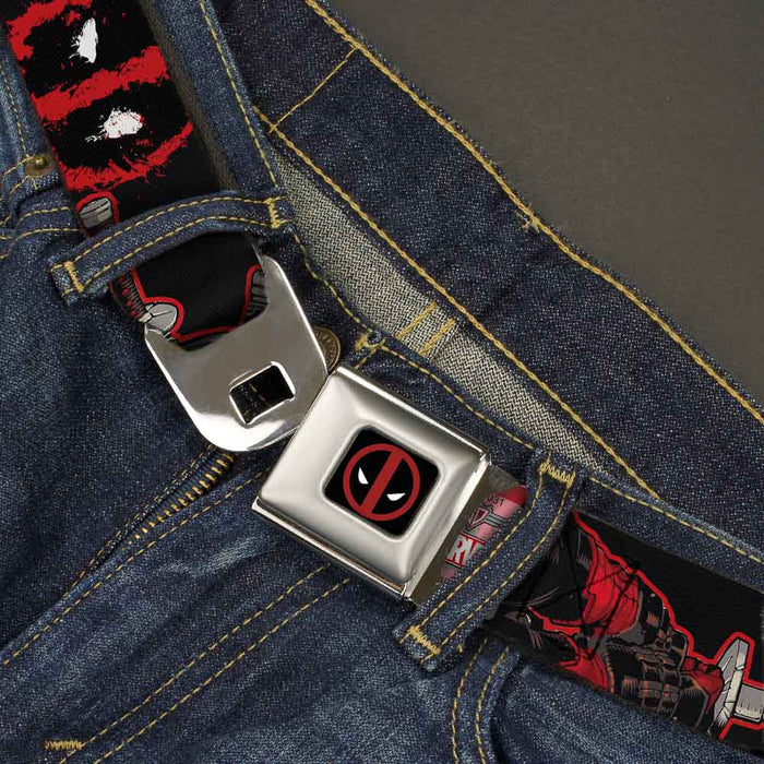 MARVEL DEADPOOL Deadpool Logo Full Color Black Red White Seatbelt Belt - Deadpool 2-Action Poses/Splatter Logo Black/Red/White Webbing Seatbelt Belts Marvel Comics   