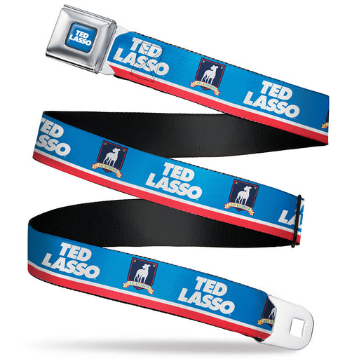 TED LASSO Title Logo Full Color Blue/White Seatbelt Belt - TED LASSO and AFC Richmond Logo Blues/White/Red Webbing Seatbelt Belts Ted Lasso   