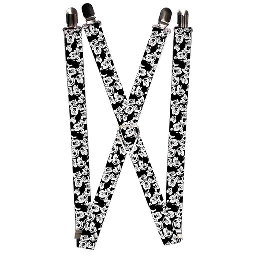 Suspenders - 1.0" - Mickey Mouse Expressions Stacked White Black Suspenders Disney   