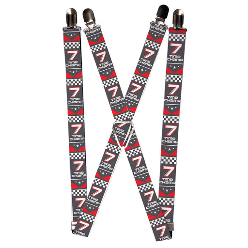 Suspenders - 1.0" - Cars 3 "7 TIME CHAMP" Banner Gray Red White Suspenders Disney   