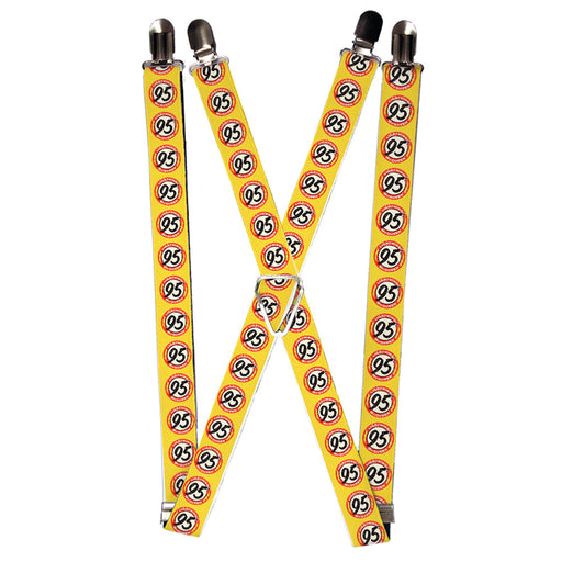 Suspenders - 1.0" - Cars 3 LIGHTNING MCQUEEN 95 Icon Weathered Yellow Red White Black Suspenders Disney   