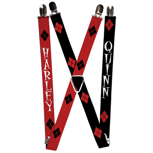 Suspenders - 1.0" - HARLEY Diamonds Red Black White + QUINN Diamonds Black Red White Suspenders DC Comics   