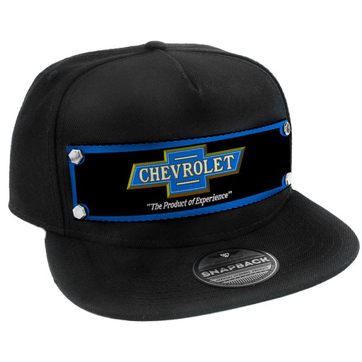 Embellishment Trucker Hat BLACK - Full Color Strap - 1916 CHEVROLET Bowtie THE PRODUCT OF EXPERIENCE Blue/Black/Gold/White Trucker Hats GM General Motors   