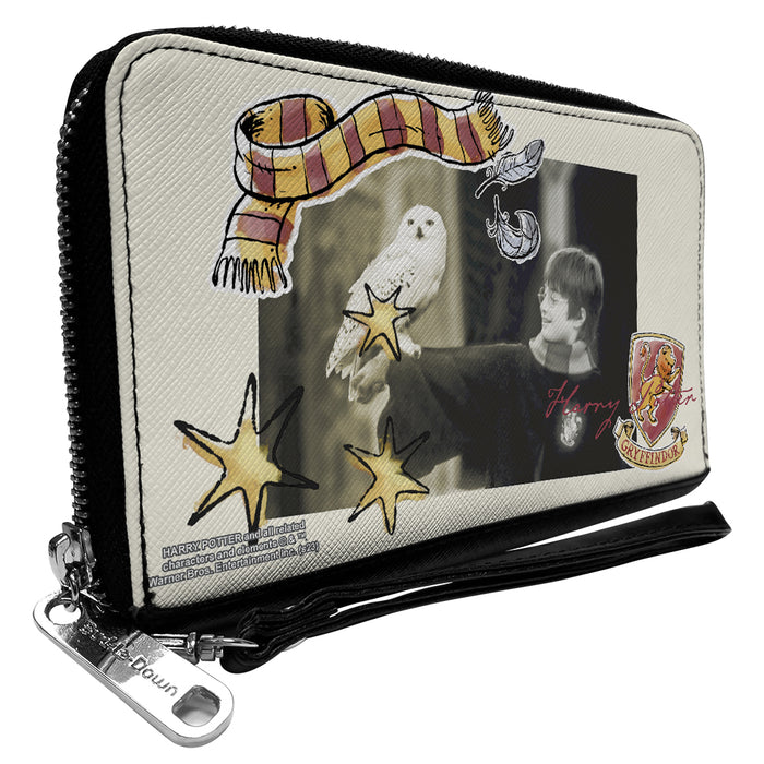 PU Zip Around Wallet Rectangle - Harry Potter and Hedwig Vivid Scene and Icons Collage Clutch Zip Around Wallets The Wizarding World of Harry Potter   