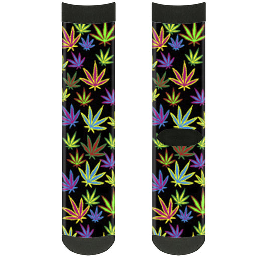 Sock Pair - Polyester - Multi Marijuana Leaves Black Multi Color - CREW Socks Buckle-Down   