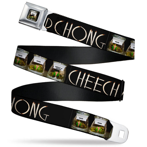 CHEECH & CHONG Vivid Weed Jar Full Color Seatbelt Belt - CHEECH AND CHONG Joints Text/3-Vivid Weed Jars Black Webbing Seatbelt Belts Cheech & Chong   