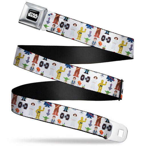STAR WARS Logo Full Color Black/White Seatbelt Belt - Star Wars Classic Characters and Icons Collage White Webbing Seatbelt Belts Star Wars   