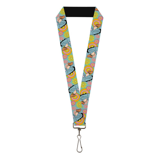 Lanyard - 1.0" - Winnie the Pooh Eeyore Butterfly Pose Floral Collage Blue Pinks Yellows Lanyards Disney   