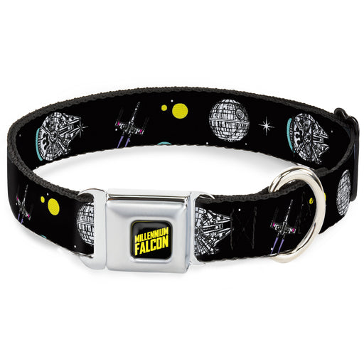 Star Wars MILLINNIUM FALCON Text Full Color Black/Yellow Seatbelt Buckle Collar - Star Wars Death Star Millennium Falcon and X-Wing Fighter in Space Black Seatbelt Buckle Collars Star Wars   