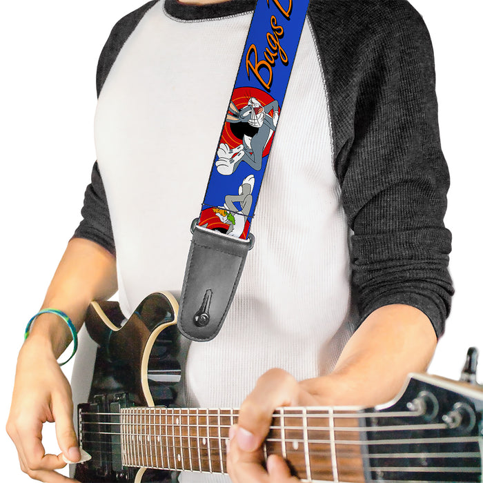 Guitar Strap - BUGS BUNNY w Bugs Poses Blue Guitar Straps Looney Tunes   