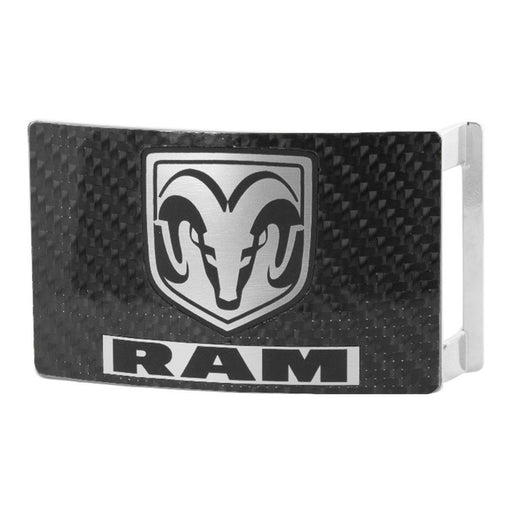 Ram Head Text Rock Star Buckle - Marquetry Carbon Fiber Brushed Metal Belt Buckles Ram   