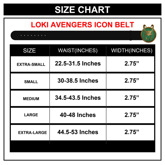 Loki Avengers Icon with Crystal Rhinestones Cast Buckle - Black PU Strap Belt Cast Buckle Belts Marvel Comics   