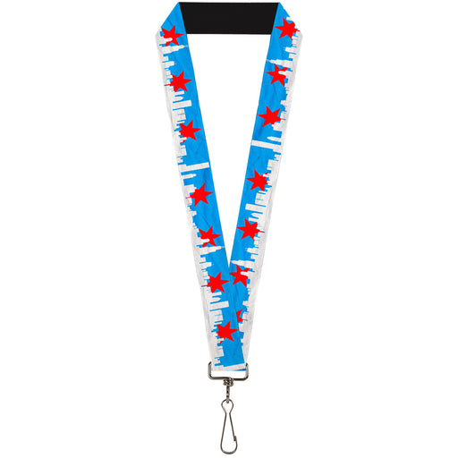 Lanyard - 1.0" - Chicago Skyline Flag Distressed Black White Red Lanyards Buckle-Down   