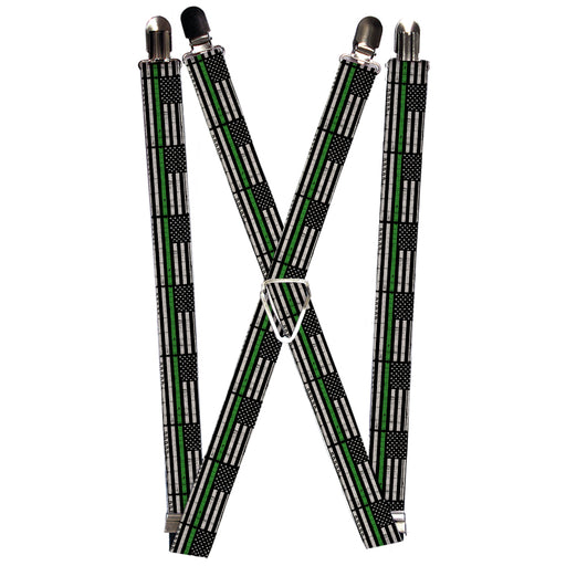 Suspenders - 1.0" - Thin Green Line Flag Weathered Black Gray Green Suspenders Buckle-Down   