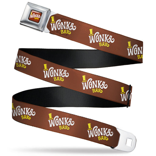 Willy Wonka and the Chocolate Factory WONKA BAR Logo Full Color Brown/Yellow/White Seatbelt Belt - Willy Wonka and the Chocolate Factory WONKA BAR Logo Brown/Yellow/White Webbing Seatbelt Belts Warner Bros. Movies   