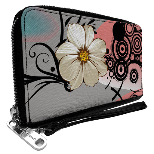 Women's PU Zip Around Wallet Rectangle - Flowers w Filigree Pink Clutch Zip Around Wallets Buckle-Down   