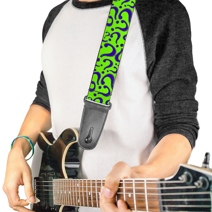 Guitar Strap - Question Mark Scattered Lime Green Purple Guitar Straps DC Comics   