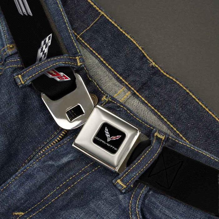C7 Full Color Black Seatbelt Belt - CORVETTE/C7 Logo Black/Silver/Red Webbing Seatbelt Belts GM General Motors   
