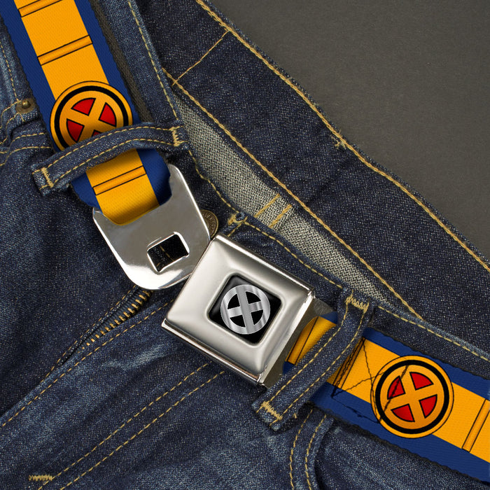 X-Men Logo Black/Silver Seatbelt Belt - X-Men Cyclops Utility Strap Blue/Gold/Black/Red Webbing Seatbelt Belts Marvel Comics   