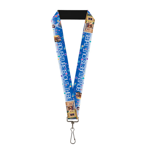 Lanyard - 1.0" - ADVENTURE IS OUT THERE Carl on Porch Flying House Balloons Blues White Multi Color Lanyards Disney   