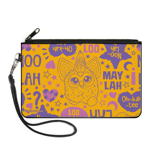 Canvas Zipper Wallet - LARGE - Furby Purple Excited Furby Pose and Icons Grid Collage Pink/Purple Canvas Zipper Wallets Hasbro   