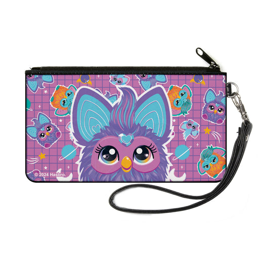 Canvas Zipper Wallet - SMALL - Furby Purple Excited Furby Pose and Icons Grid Collage Pink/Purple Canvas Zipper Wallets Hasbro   