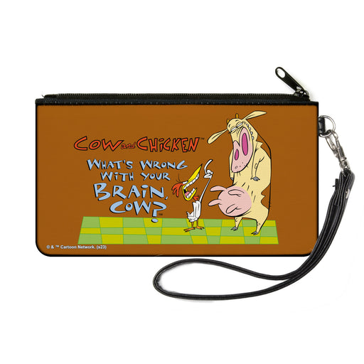Canvas Zipper Wallet - SMALL - COW AND CHICKEN WHAT'S WRONG WITH YOUR BRAIN Pose Brown Canvas Zipper Wallets Warner Bros. Animation   