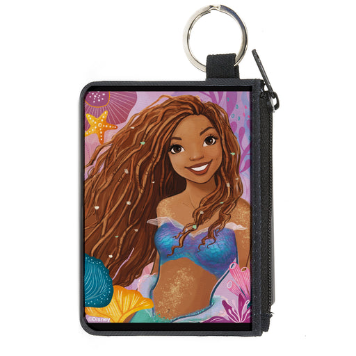 Canvas Zipper Wallet - MINI X-SMALL - The Little Mermaid Ariel Smiling Pose and Shells Pinks Canvas Zipper Wallets Disney   