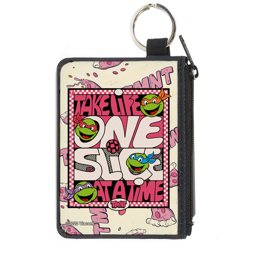 Canvas Zipper Wallet - MINI X-SMALL - Teenage Mutant Ninja Turtles TAKE LIFE ONE SLICE AT A TIME Pizza Collage Beige/Reds Canvas Zipper Wallets Nickelodeon   