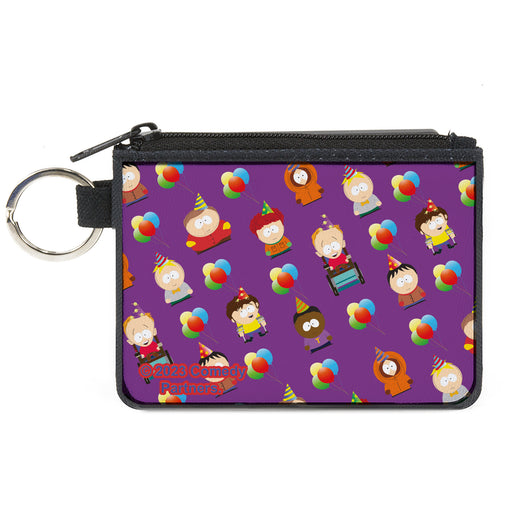 Canvas Zipper Wallet - MINI X-SMALL - South Park Birthday Party Character Poses and Balloons Purple Canvas Zipper Wallets Comedy Central   