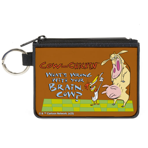 Canvas Zipper Wallet - MINI X-SMALL - COW AND CHICKEN WHAT'S WRONG WITH YOUR BRAIN Pose Brown Canvas Zipper Wallets Warner Bros. Animation   