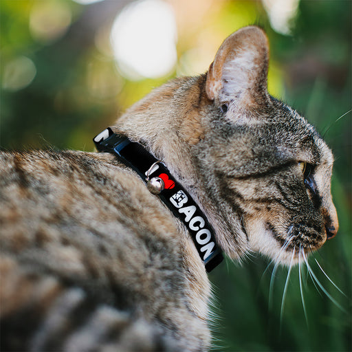 Cat Collar Breakaway - I "HEART" BACON Text Black White Red Text Breakaway Cat Collars Buckle-Down   