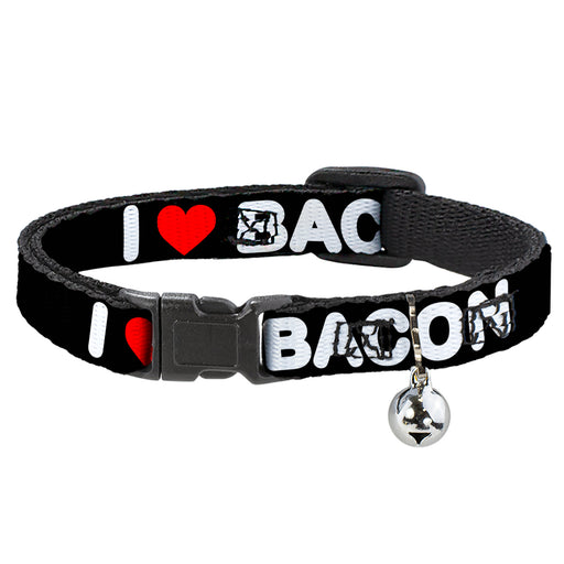 Cat Collar Breakaway - I "HEART" BACON Text Black White Red Text Breakaway Cat Collars Buckle-Down   