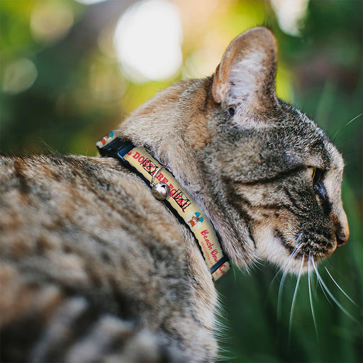 Breakaway Cat Collar with Bell - BEACH DAWG CARE ALL DOGS ARE EQUAL Cream/Pink Breakaway Cat Collars Buckle-Down   