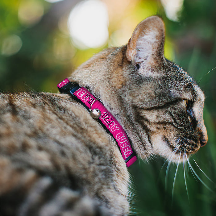 Breakaway Cat Collar with Bell - SLAY QUEEN Bubble Text Pink/White Breakaway Cat Collars Buckle-Down   